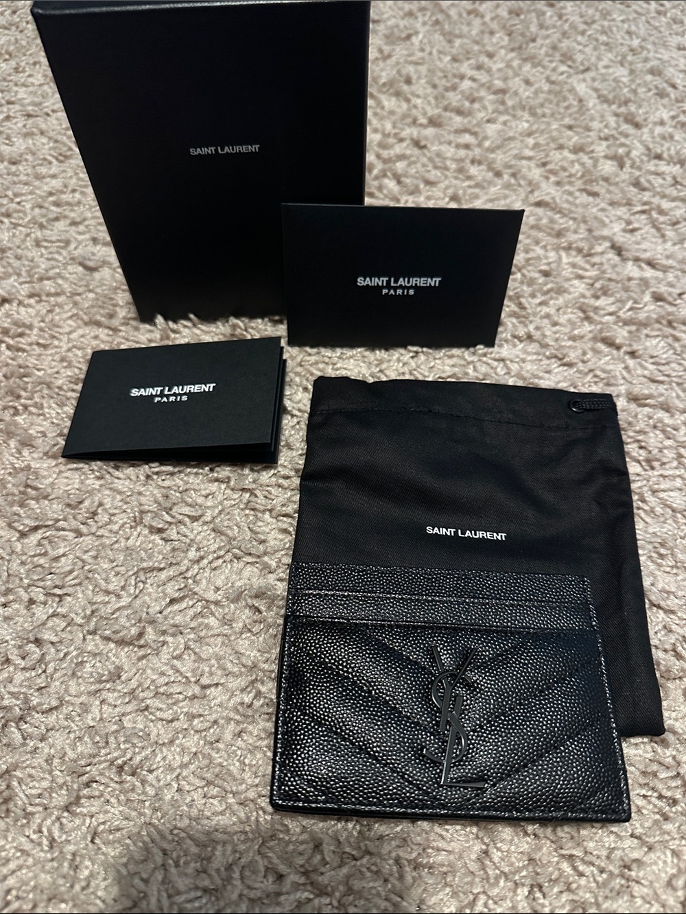 Saint Laurent Black Quilted Grain de Poudre Leather Card Holder with YSL Logo